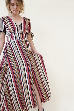 tie sleeve button front maxi d ...
